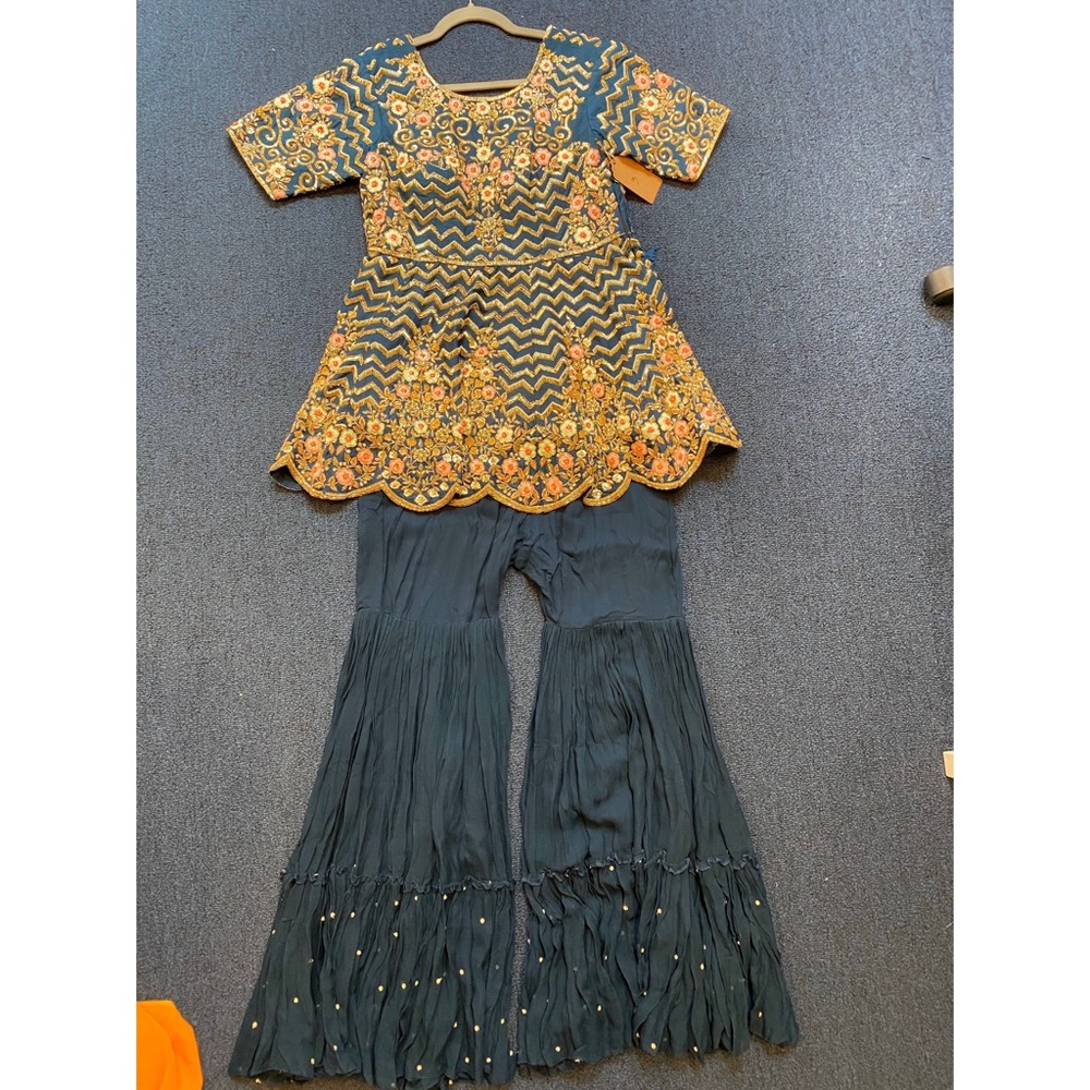 Navy blue fusion Sharara Set